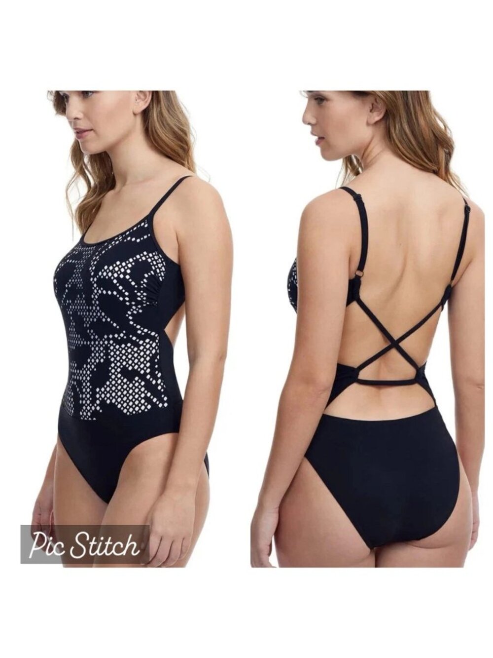 Profile by Gottex One Piece Swimsuit Black Mashrabiya Size 8 US New with Tags